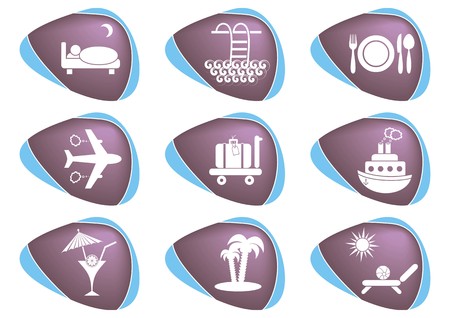Set of nine white travelling and accommodation icons on stone-like backgroundのイラスト素材