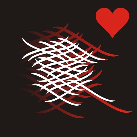 Abstract card with red heart and black and white thorn bushのイラスト素材