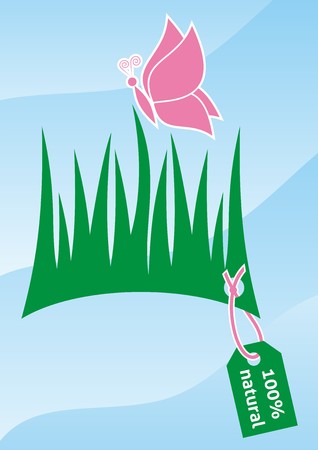 Grass and butterfly with 100 percent natural tagのイラスト素材