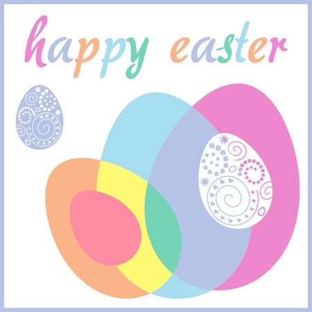 Happy easter with coloured eggs and text on whiteのイラスト素材