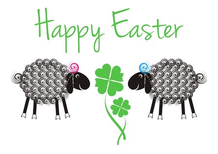 Happy easter text with funny lambs - boy and girlのイラスト素材