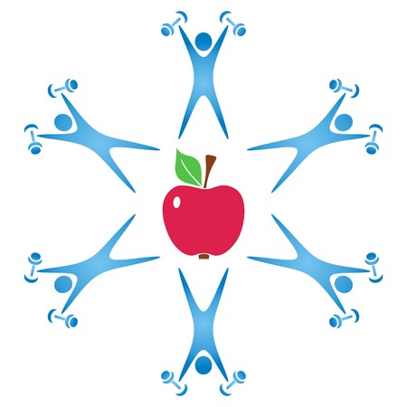 Healthy food and fitness symbol, apple and exercising figureのイラスト素材