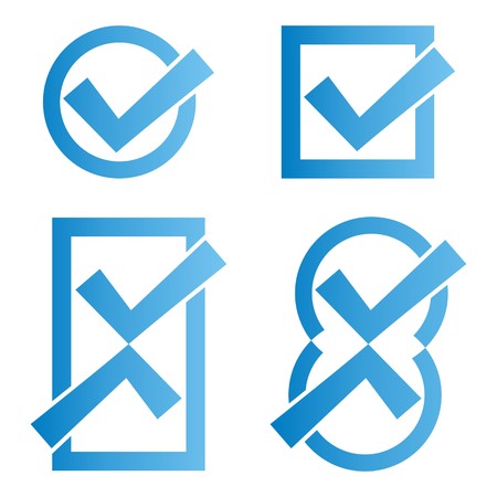 Set of four blue tick icons on white backgroundのイラスト素材