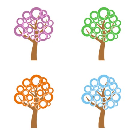 Set of four trees representing four seasons on white backgroundのイラスト素材