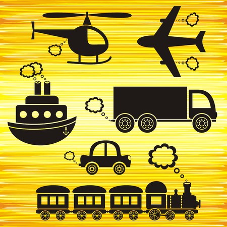 set of black transport icons on yellow backgroundのイラスト素材
