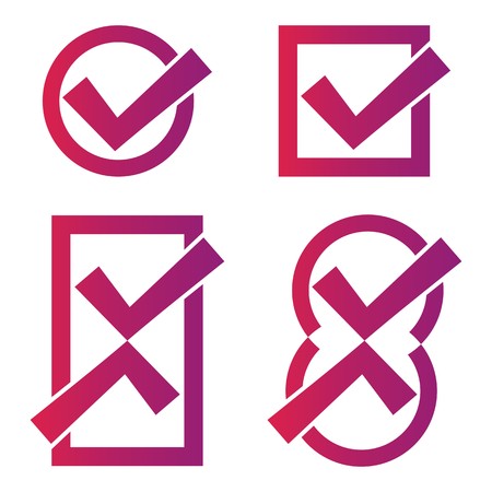 Set of four red-violet tick icons on white backgroundのイラスト素材