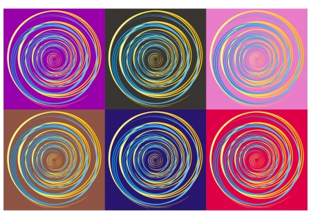 Blue and yellow gradient spiral on six different colorful backgroundsのイラスト素材