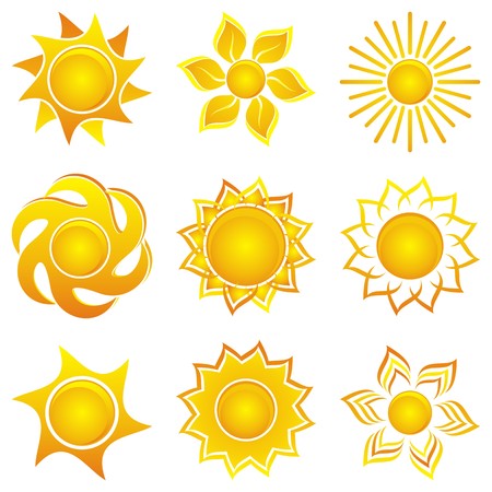 Set of yellow abstract icons of sun - vector illustrationのイラスト素材