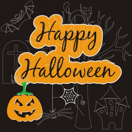 Happy halloween card with orange pumpkin and textのイラスト素材