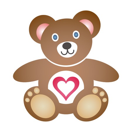 Cute coloured teddy bear icon with heart on white backgroundのイラスト素材