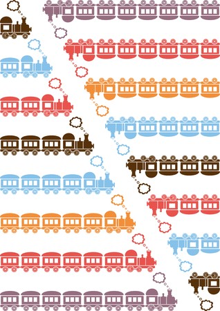Cute coloured trains with different numbers of carriagesのイラスト素材
