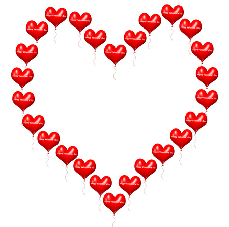 red valentine's day balloons on white backgroundの写真素材