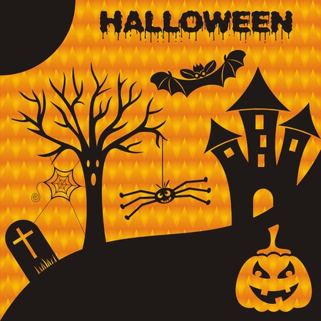 Happy halloween card with scary symbols - vector illustrationのイラスト素材
