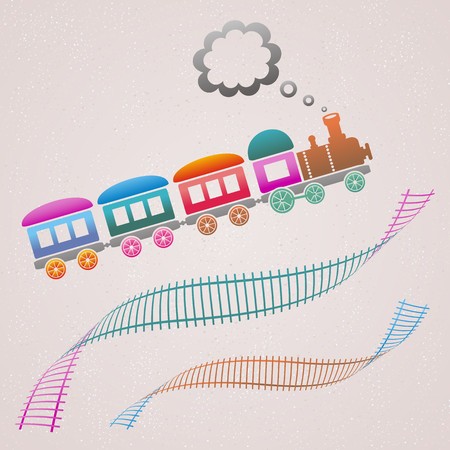 Cute colored retro card with train and trackのイラスト素材