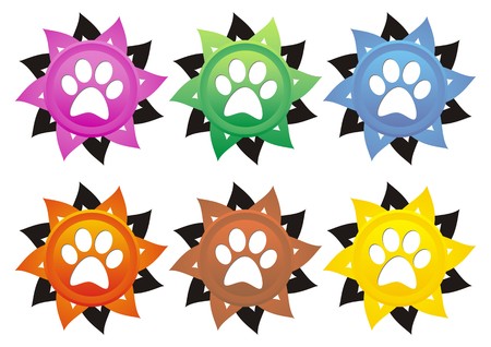 Set of six colored dog paw stylized iconのイラスト素材