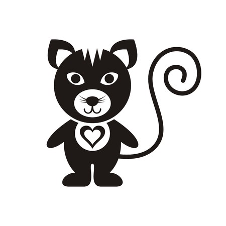 Cute black cat icon with heart on whiteのイラスト素材