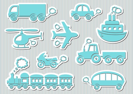 Set of cute blue means of transport iconsのイラスト素材