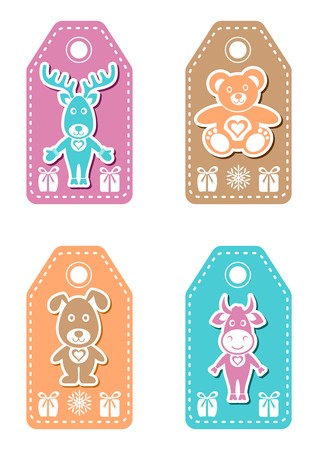 Set of four christmas name tags for childrenのイラスト素材