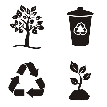 Four black vector silhouette eco and recycle iconsのイラスト素材