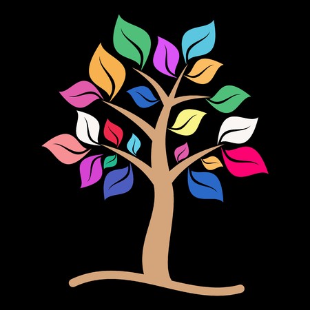 Beautiful colorful tree with leaves on black backgroundのイラスト素材