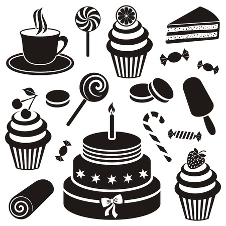 Black desserts and sweets icon vector silhouette collectionのイラスト素材