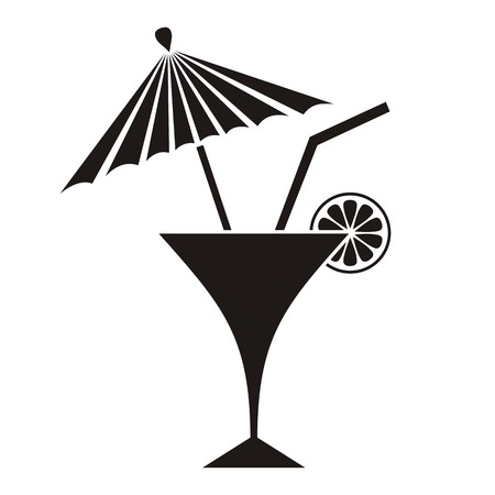 Black summer cocktail silhouette with lemon and parasolのイラスト素材