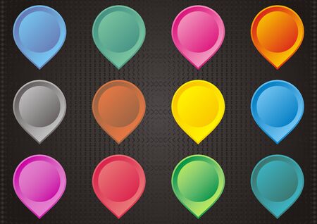 Set of colorful map pointers on black backgroundのイラスト素材