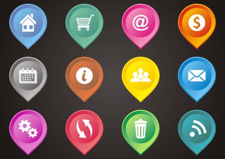 Set of colorful map pointers with web iconsのイラスト素材