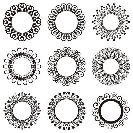 Set of nine black beautiful napkin lace designsのイラスト素材