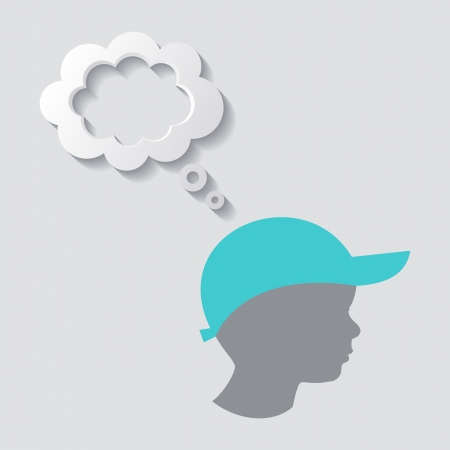 Silhouette of boy head with white thought bubbleのイラスト素材