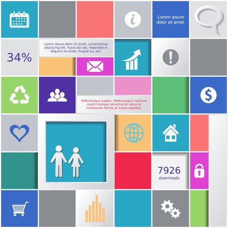 Abstract background with colorful squares and infographic iconsのイラスト素材
