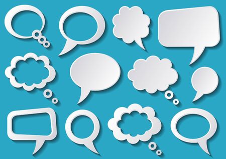 White speech bubbles with shadows on blue backgroundのイラスト素材
