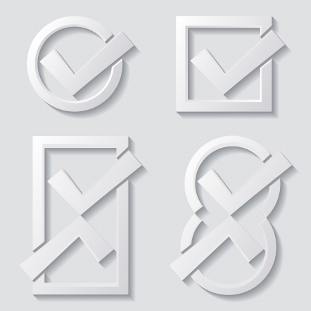 White tick icons with shadows on grey backgroundのイラスト素材