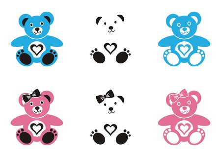 Set of cute teddy bear icons with heartのイラスト素材