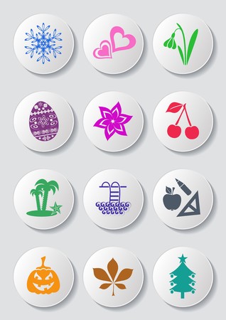 Colorful calendar month symbols collection on white buttonsのイラスト素材