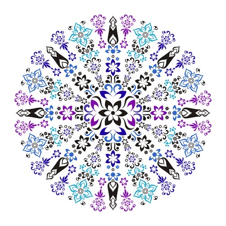 Colorful vintage ornamental round floral design on whiteのイラスト素材