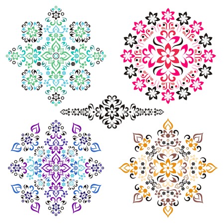 Set of colorful vintage decorative floral ornamentsのイラスト素材