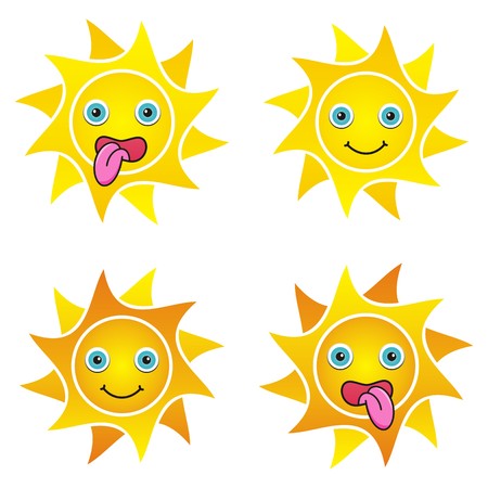 Set of happy and exhausted funny sun iconsのイラスト素材