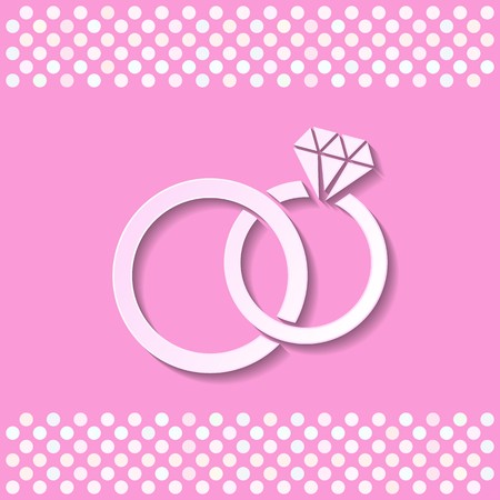 Pink card with white wedding rings with shadowのイラスト素材