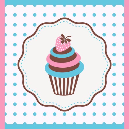 Vintage card with cupcake with strawberry illustrationのイラスト素材