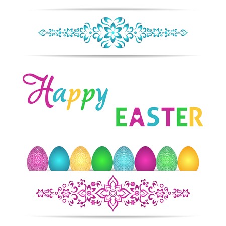 Happy easter card with colorful eggs and ornamentsのイラスト素材
