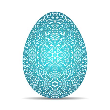 Turquoise easter egg with white floral ornamental designのイラスト素材