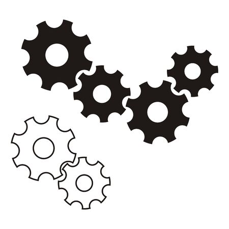 Black vector gear wheels icon on white backgroundのイラスト素材