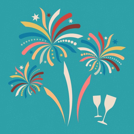 Colorful vector firework on retro new year posterのイラスト素材