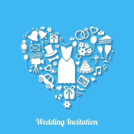 Blue vector invitation card with wedding design elementsのイラスト素材