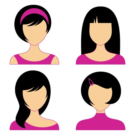 Vector woman face icons with various hair styleのイラスト素材