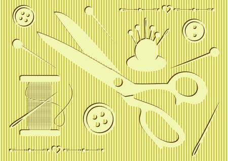 Retro vintage vector sewing icons on striped backgroundのイラスト素材