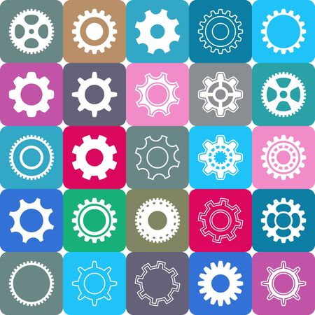 Various gear wheel collection in colorful rounded squaresのイラスト素材