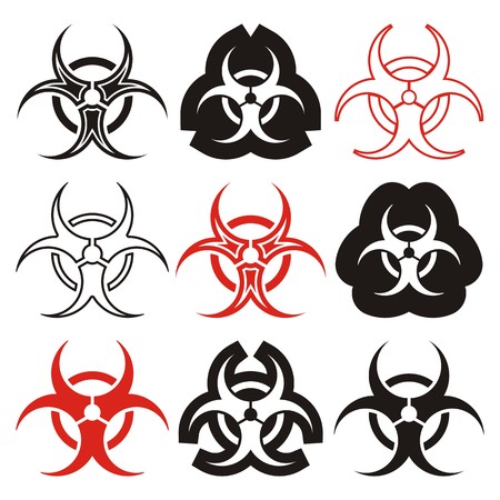 Various vector biohazard symbols collection black and redのイラスト素材