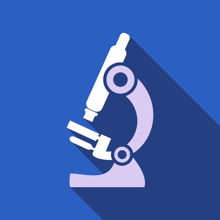 White vector microscope on blue background のイラスト素材